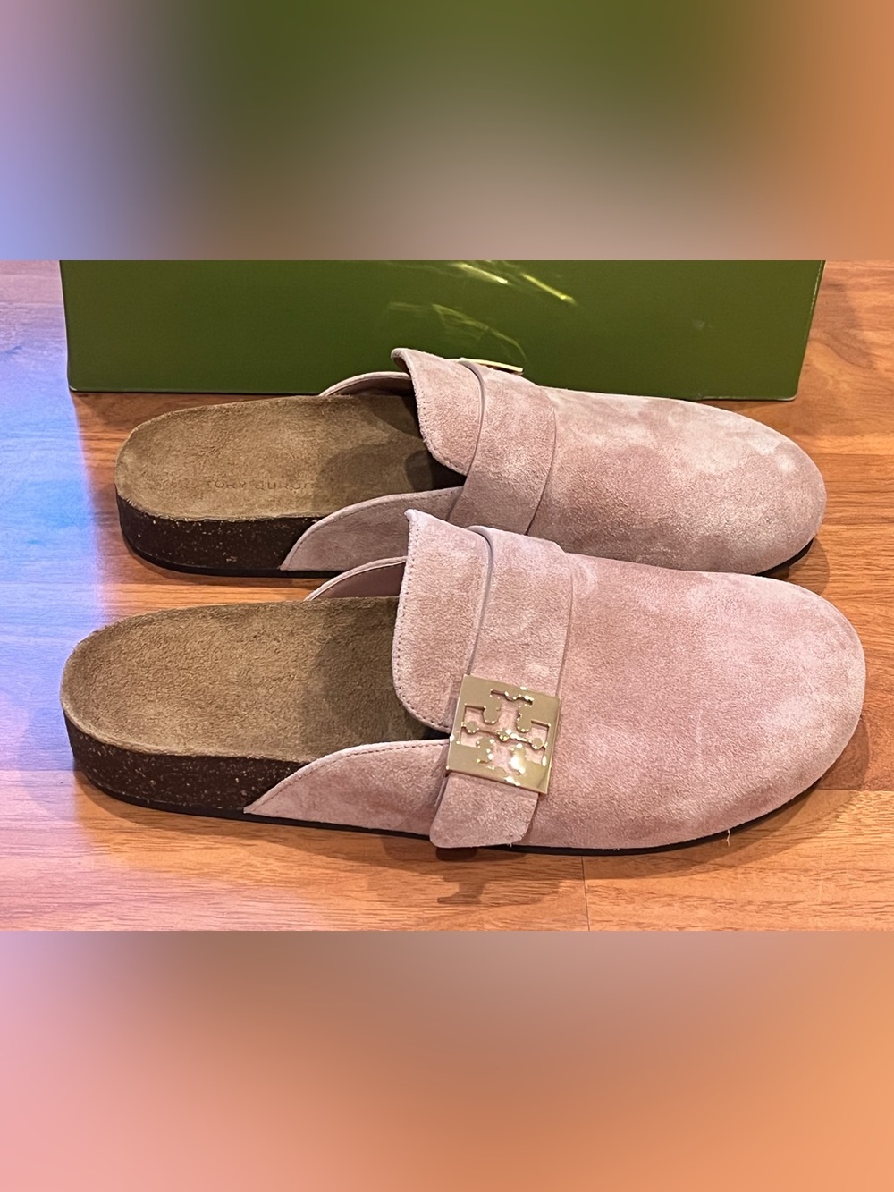Tory Burch Suede Mellow Malva/Gold Mules - size 9.5 - NIB - Picture 3 of 12